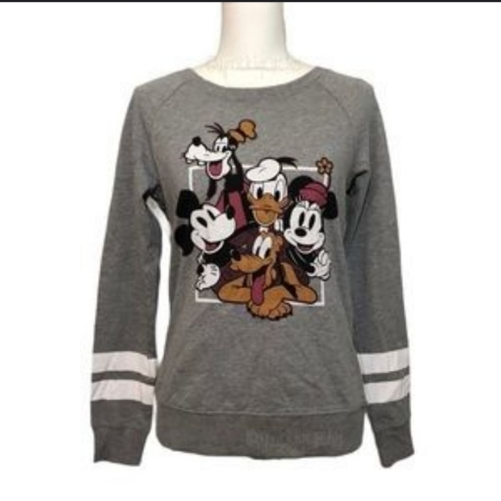 Disney Heather Gray Mickey Mouse And Friends Print Sweatshirt Sz L